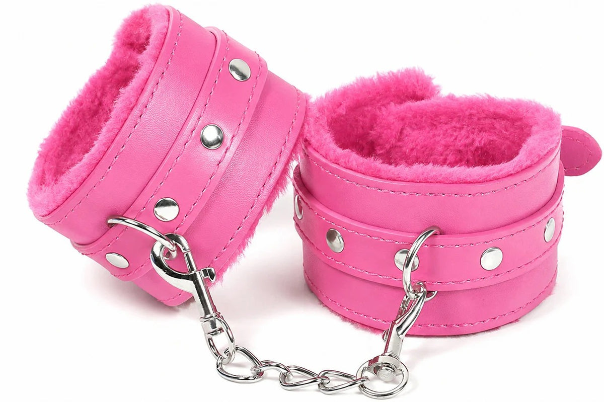 Adjustable Plush Faux Fur Wrist Cuffs – Soft Role-Play Accessory with Ribbon Tie for Couples