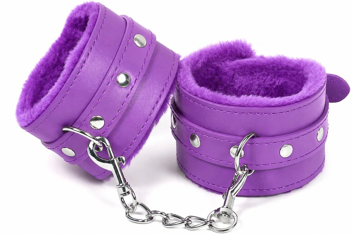 Adjustable Plush Faux Fur Wrist Cuffs – Soft Role-Play Accessory with Ribbon Tie for Couples