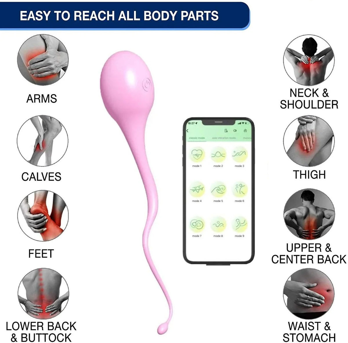Smart App-Controlled Deep Tissue Body Massager – USB Rechargeable Full-Body Massage Wand for Muscle Relaxation (Pink)