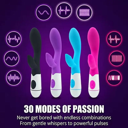 USB Rechargeable Silicone Personal Massager – 30 Vibration Modes, Dual-Stimulation Design, Portable & Waterproof, Available in 4 Colors