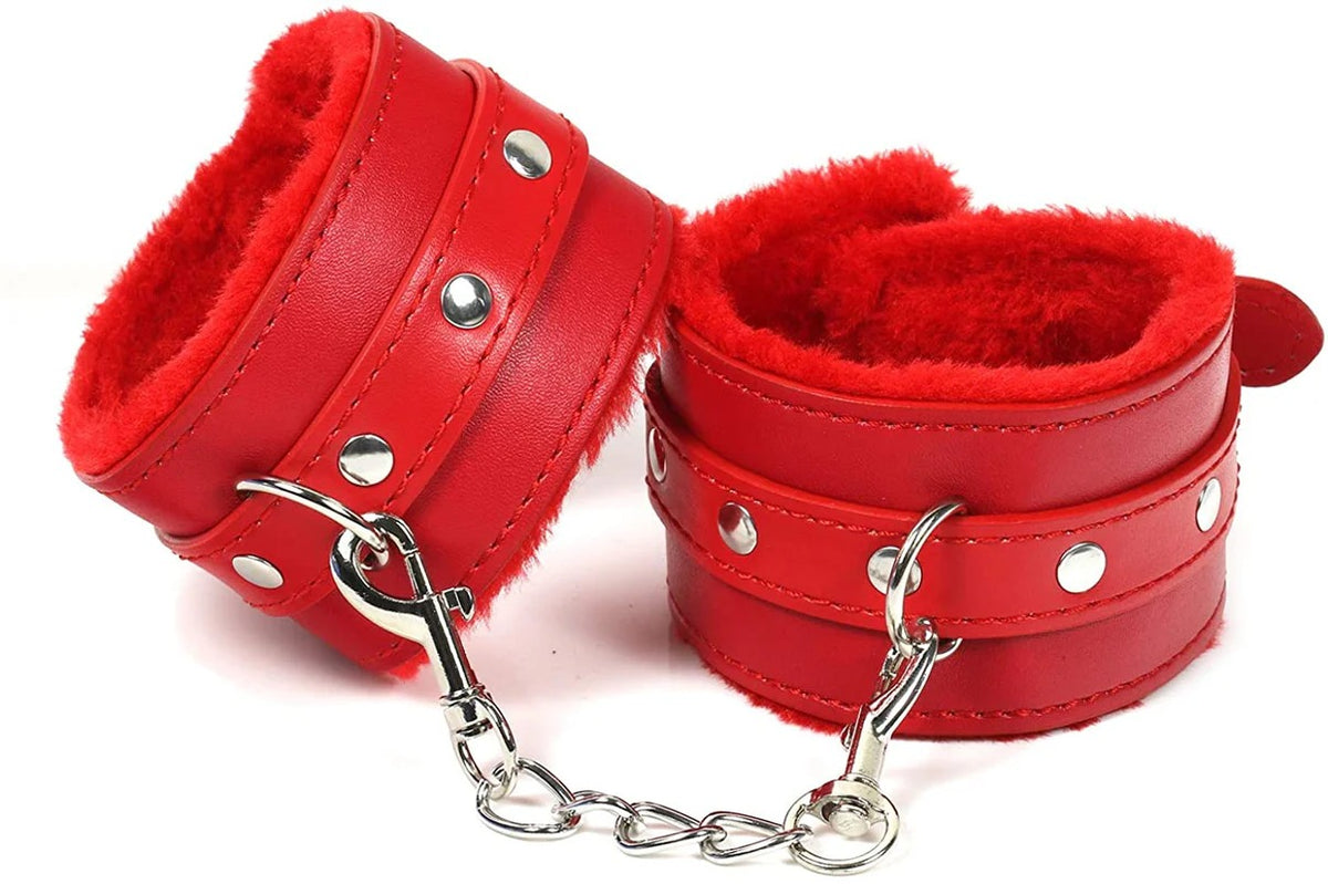 Adjustable Plush Faux Fur Wrist Cuffs – Soft Role-Play Accessory with Ribbon Tie for Couples