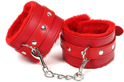 Adjustable Plush Faux Fur Wrist Cuffs – Soft Role-Play Accessory with Ribbon Tie for Couples